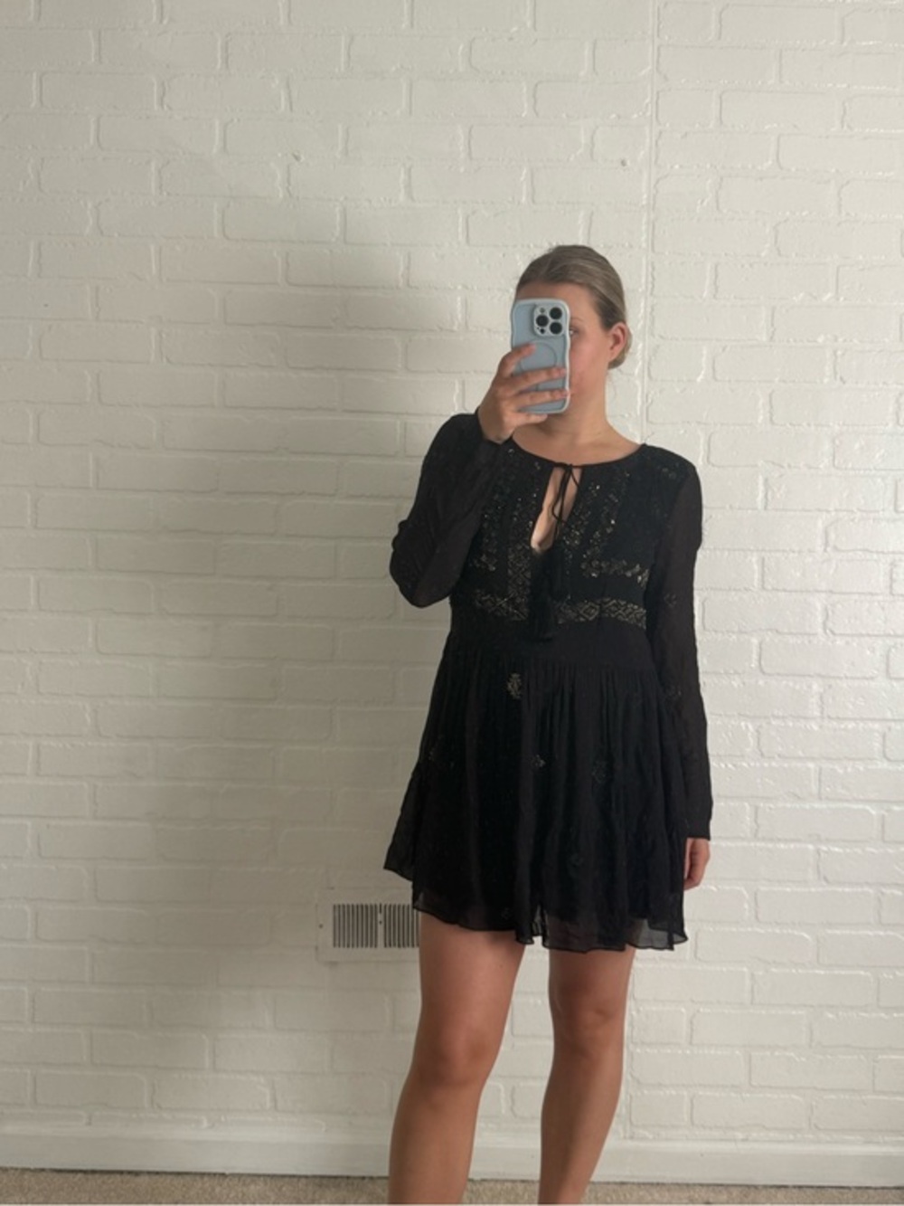 Rococo Sand Dress Long Sleeve Mini in Black Gold Metallic